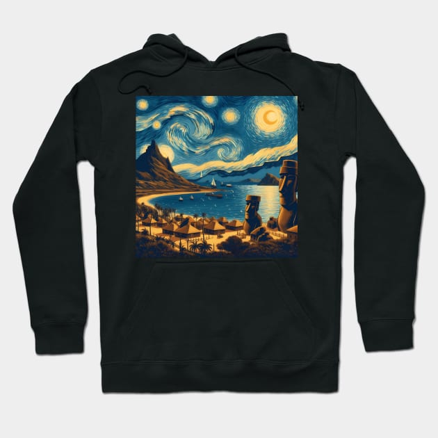 Easter Island, Rapa, Nui, Chile, in the style of Vincent van Gogh's Starry Night Hoodie by CreativeSparkzz
